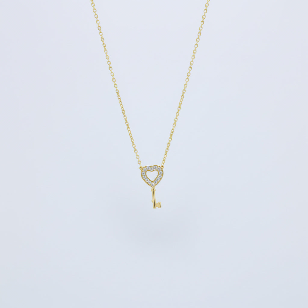 Gargantilla de Oro 14k Llave de Corazón con Zirconias Finas mod. 10067