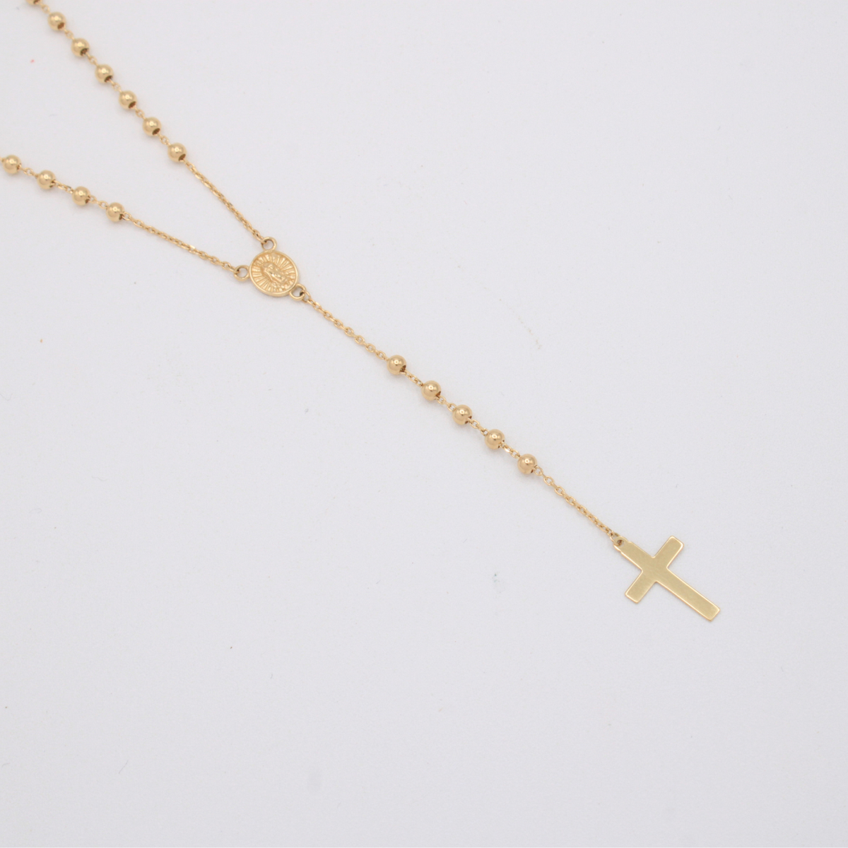 Rosario de Oro 14k de  la Virgen de Guadalupe Circular Chico con Resplandor mod. 11188