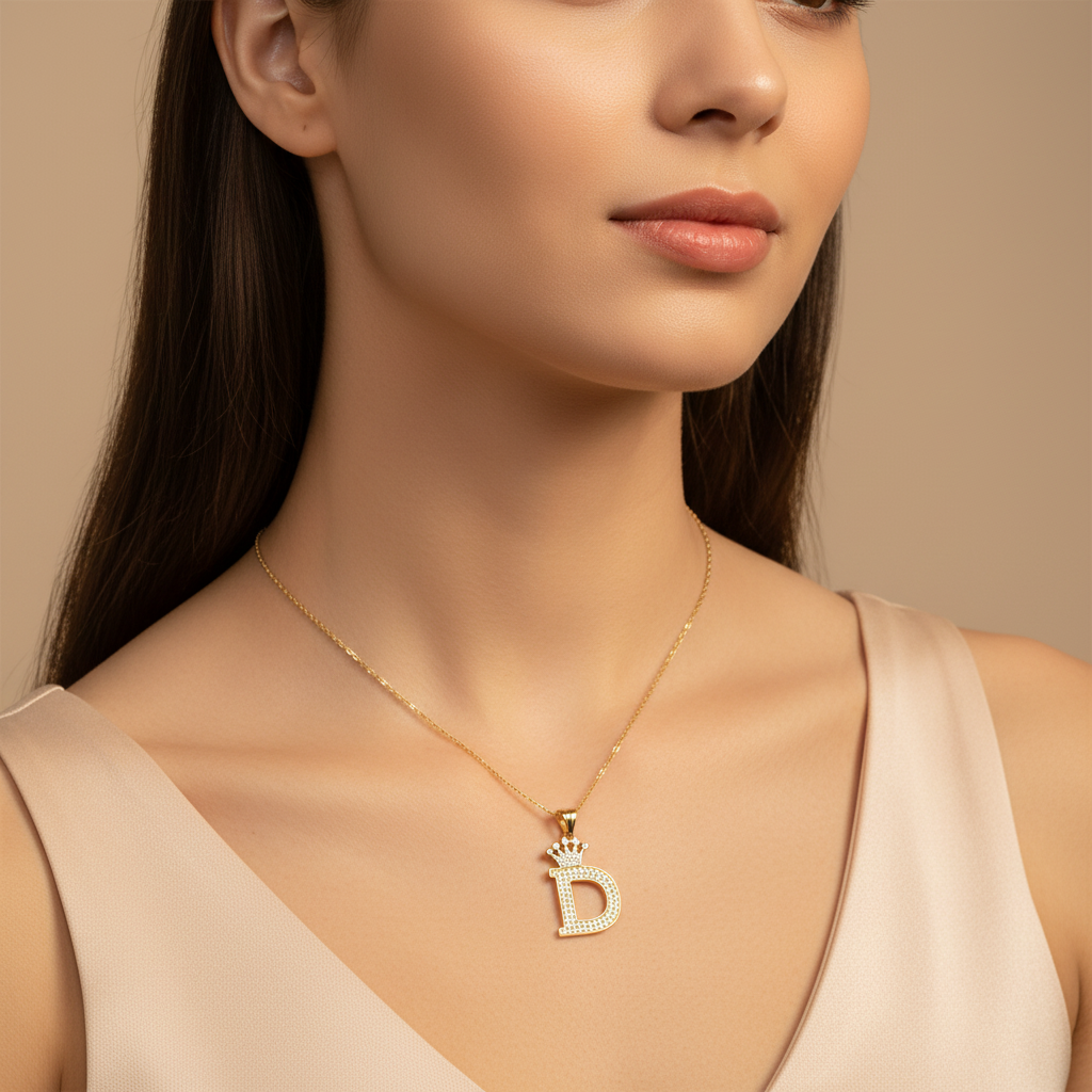 Dije de Oro 14k con Diseño de Inicial D Incrustada con Zirconias mod. 10112