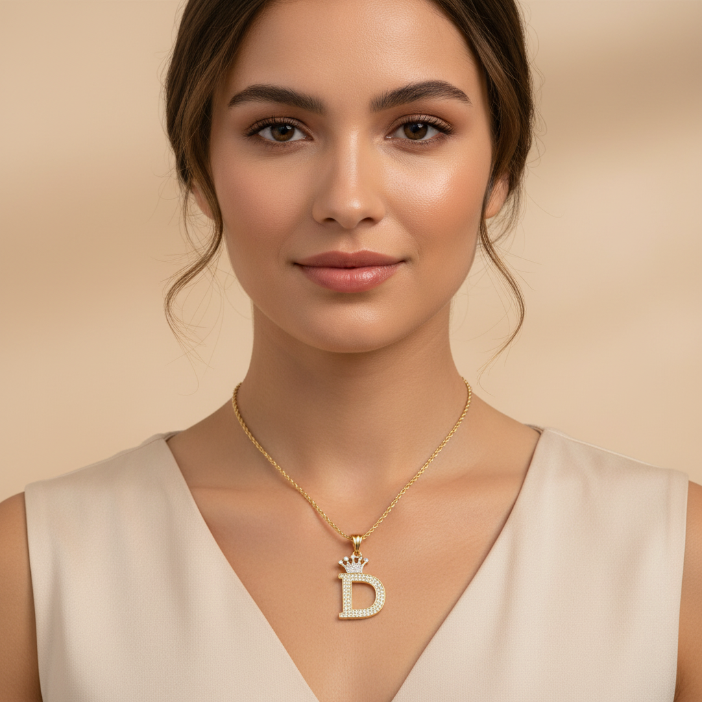 Dije de Oro 14k con Diseño de Inicial D Incrustada con Zirconias mod. 10112