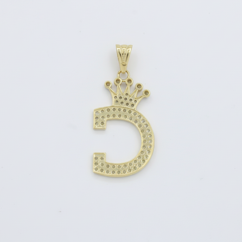 Dije de Oro 14k con Diseño de Inicial C Incrustada con Zirconias mod. 10113