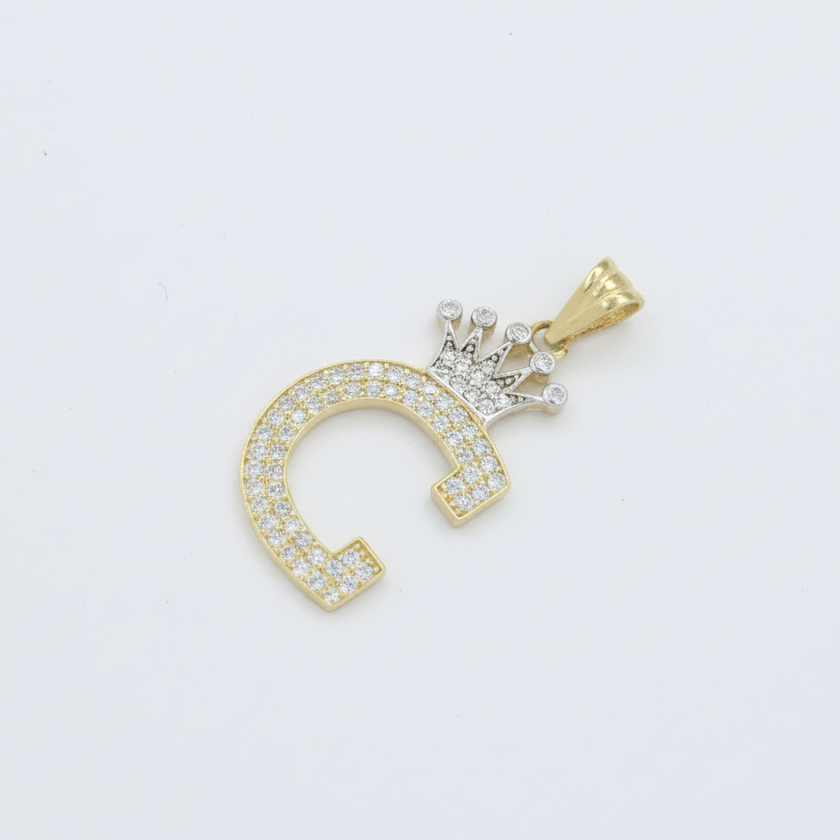 Dije de Oro 14k con Diseño de Inicial C Incrustada con Zirconias mod. 10113