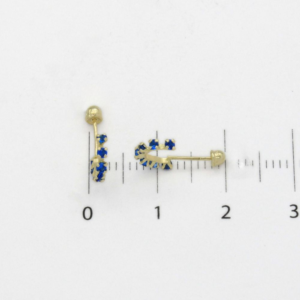 Broquel 10k Semi Circulo con Incrustación de Zirconias en Color Azul Rey Mod. 9840