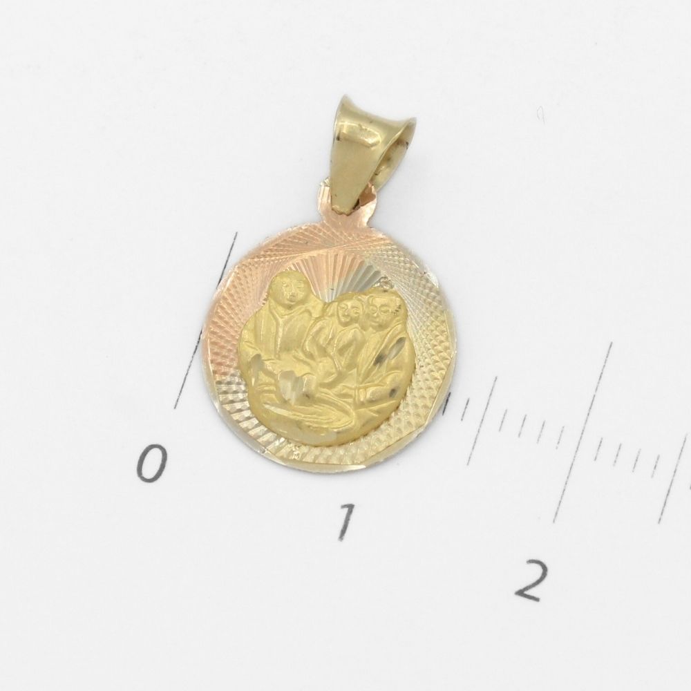 Medalla de Oro 14k para Bautizo con diseño de la Sagrada Familia en Relieve mod. 9891