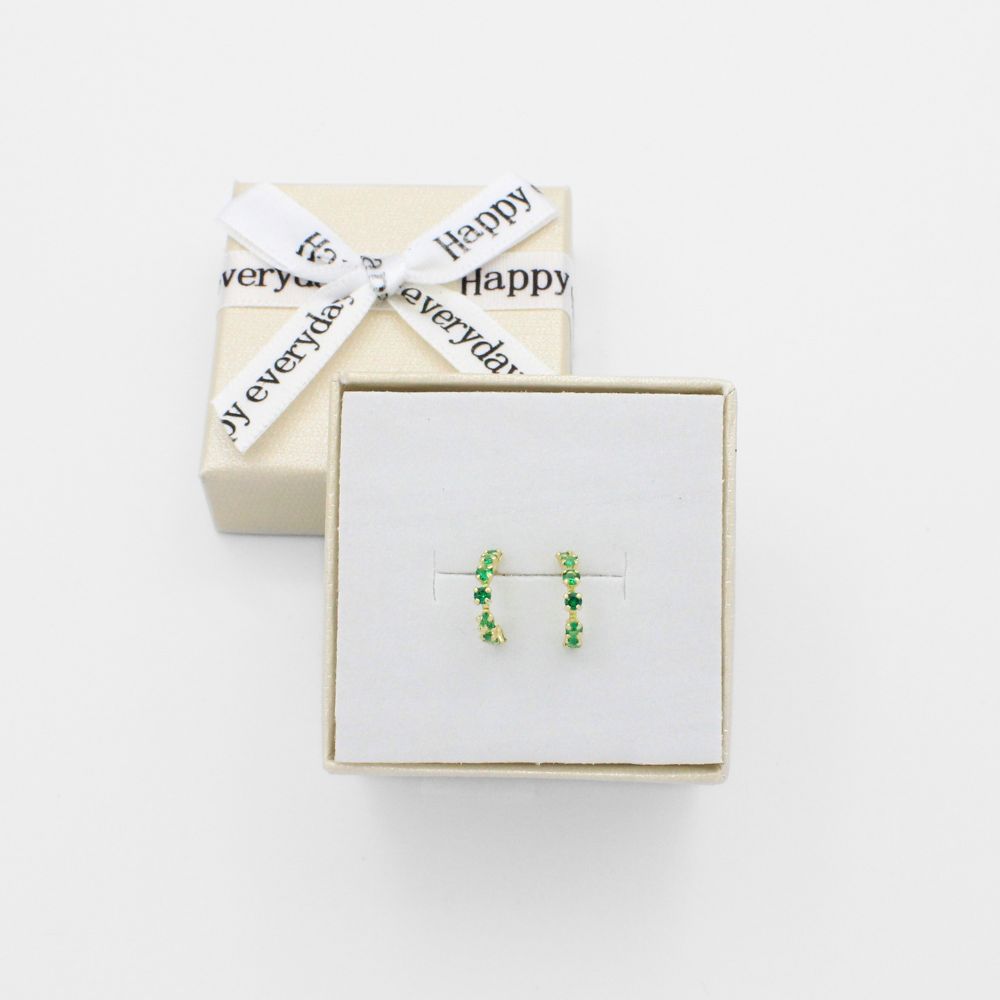 Broquel 10k Semi Ciruclo con Zirconias en Color Verde  Mod. 9841