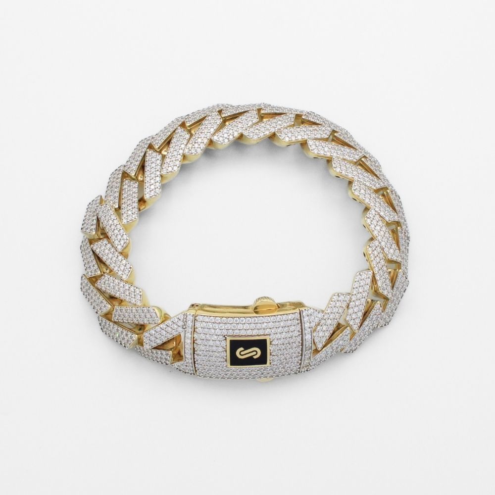 Pulsera Mónaco Chain 14k Modelo Edge Hueco de Broche Pavé con Incrustación de Swarovski mod. 9921