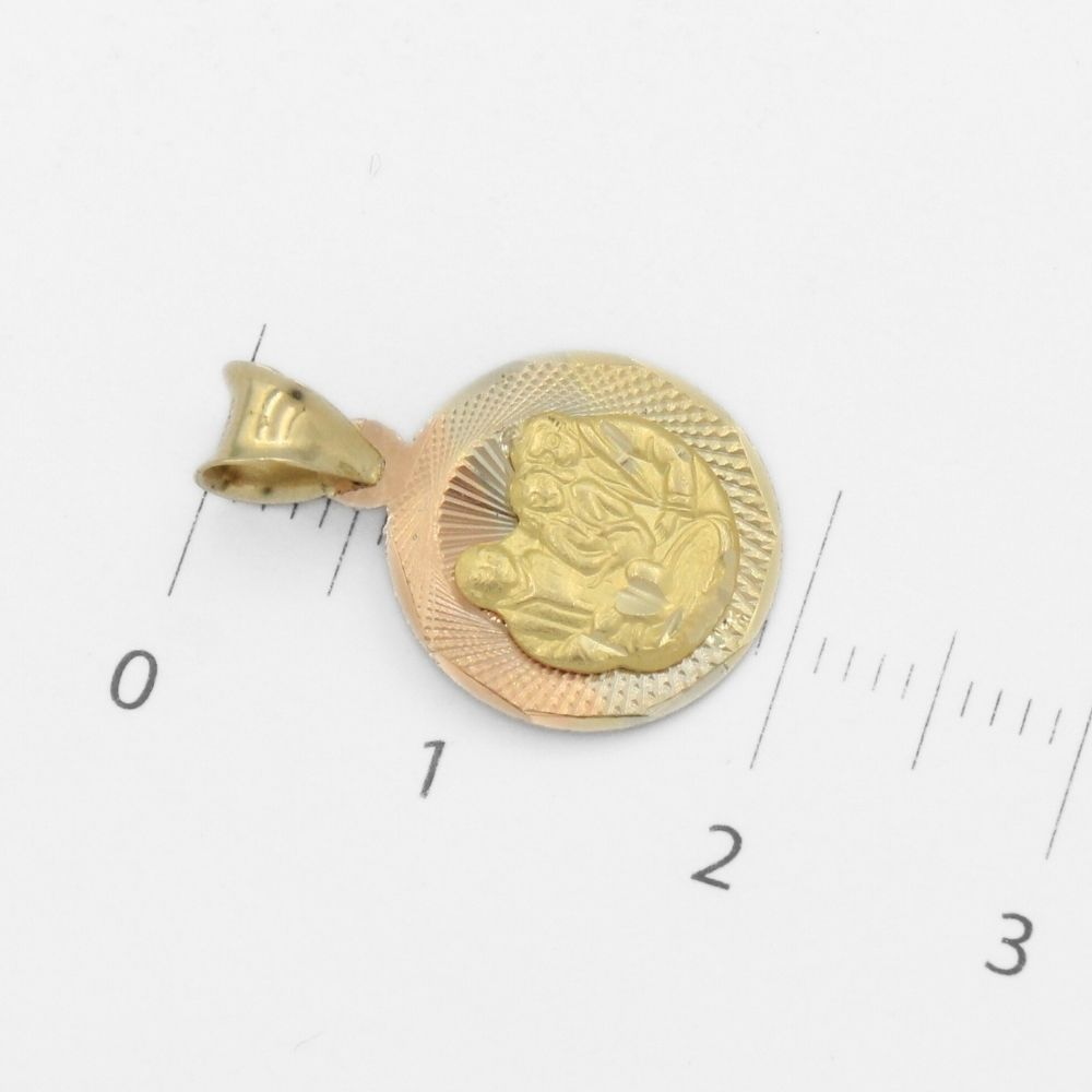 Medalla de Oro 14k para Bautizo con diseño de la Sagrada Familia en Relieve mod. 9891