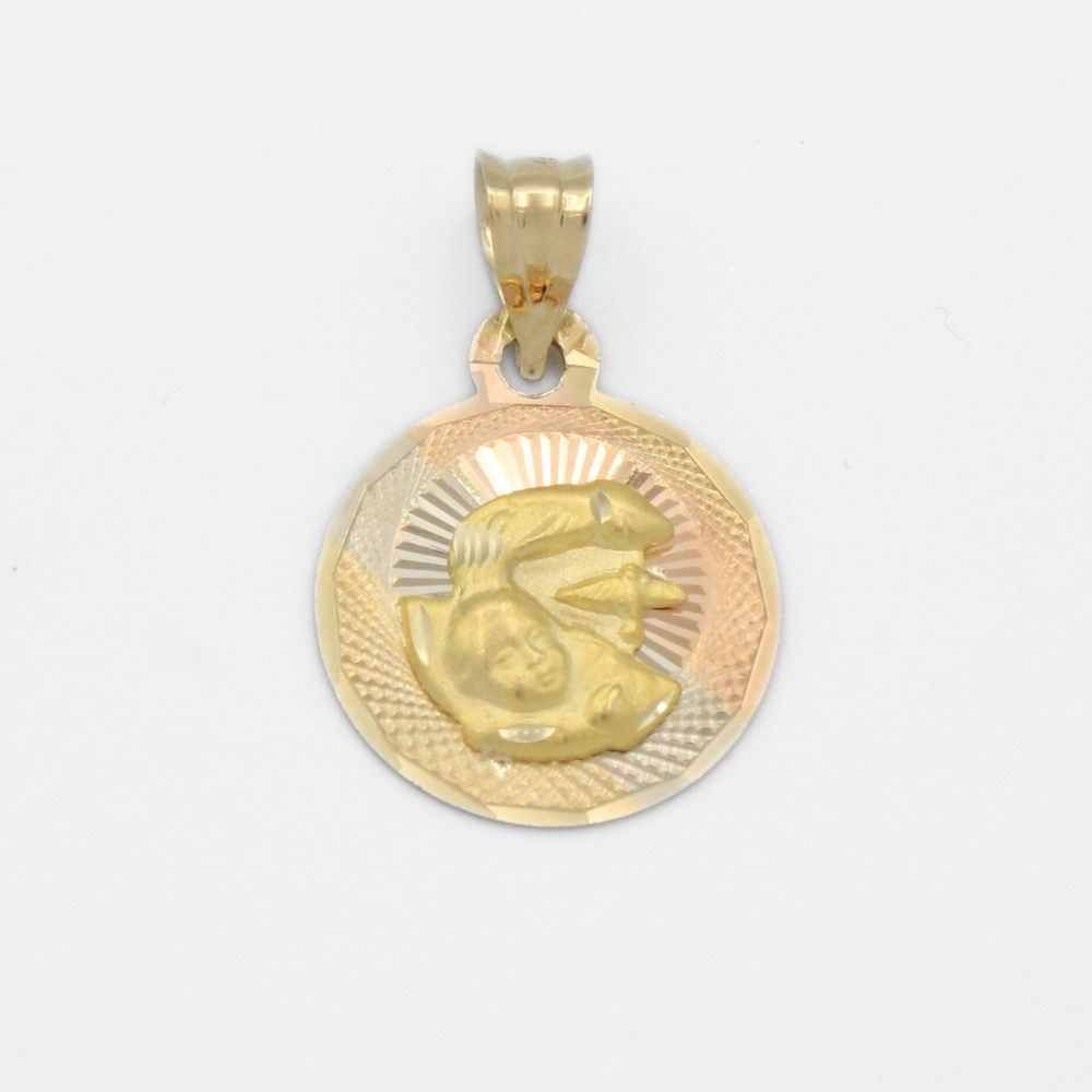 Medalla de Oro 14k para Bautizo con Diseño en Relieve del Bautismo en Color Florentino mod. 9892