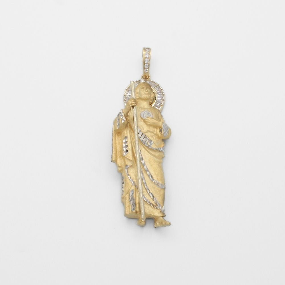 Dije de Oro 14k San Judas Tadeo con Acabado Mate y Zirconias en la Aureola Mod. 9866