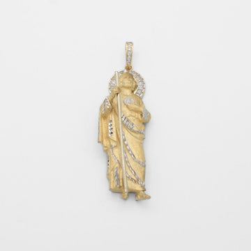 Dije de Oro 14k San Judas Tadeo con Acabado Mate y Zirconias en la Aureola Mod. 9866