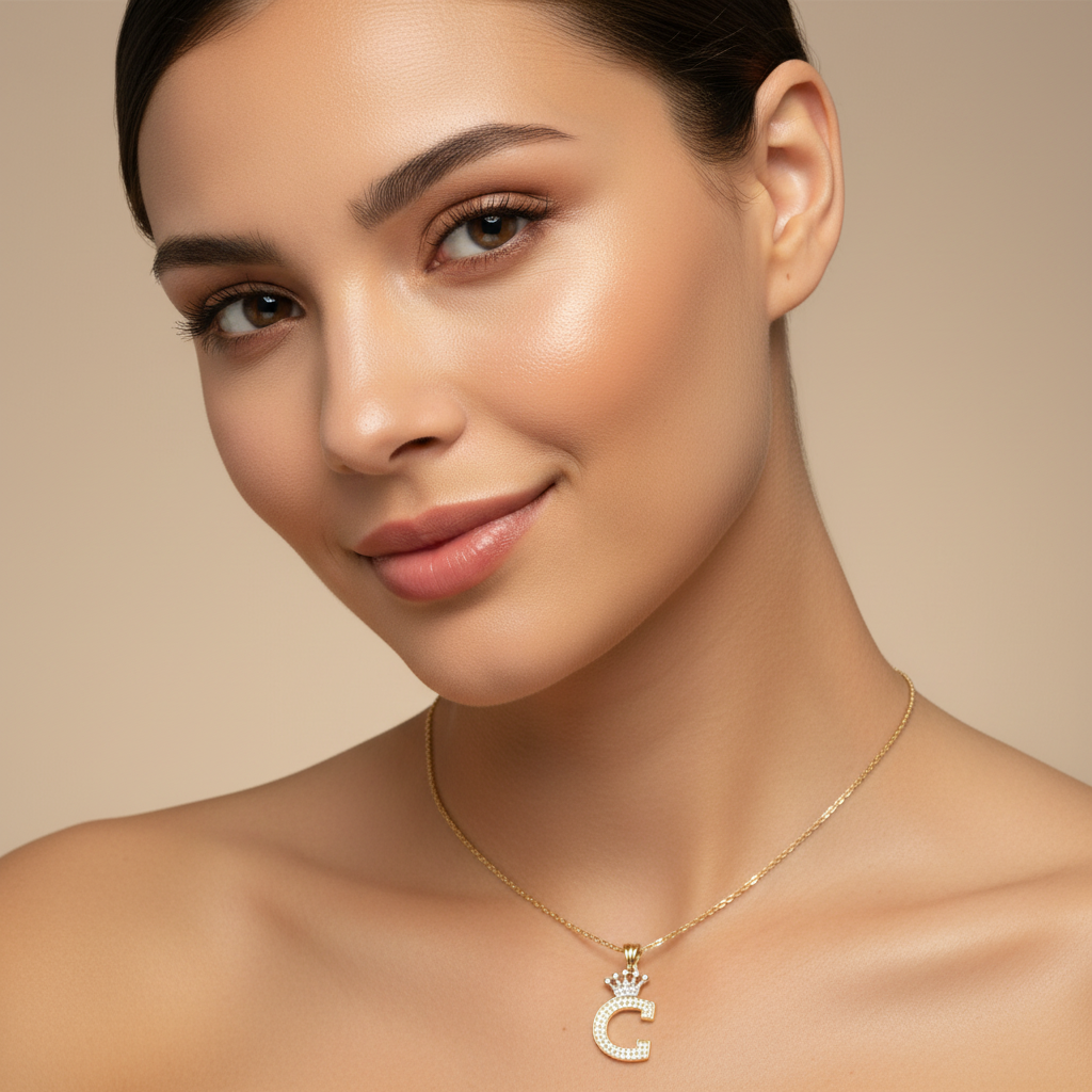 Dije de Oro 14k con Diseño de Inicial C Incrustada con Zirconias mod. 10113