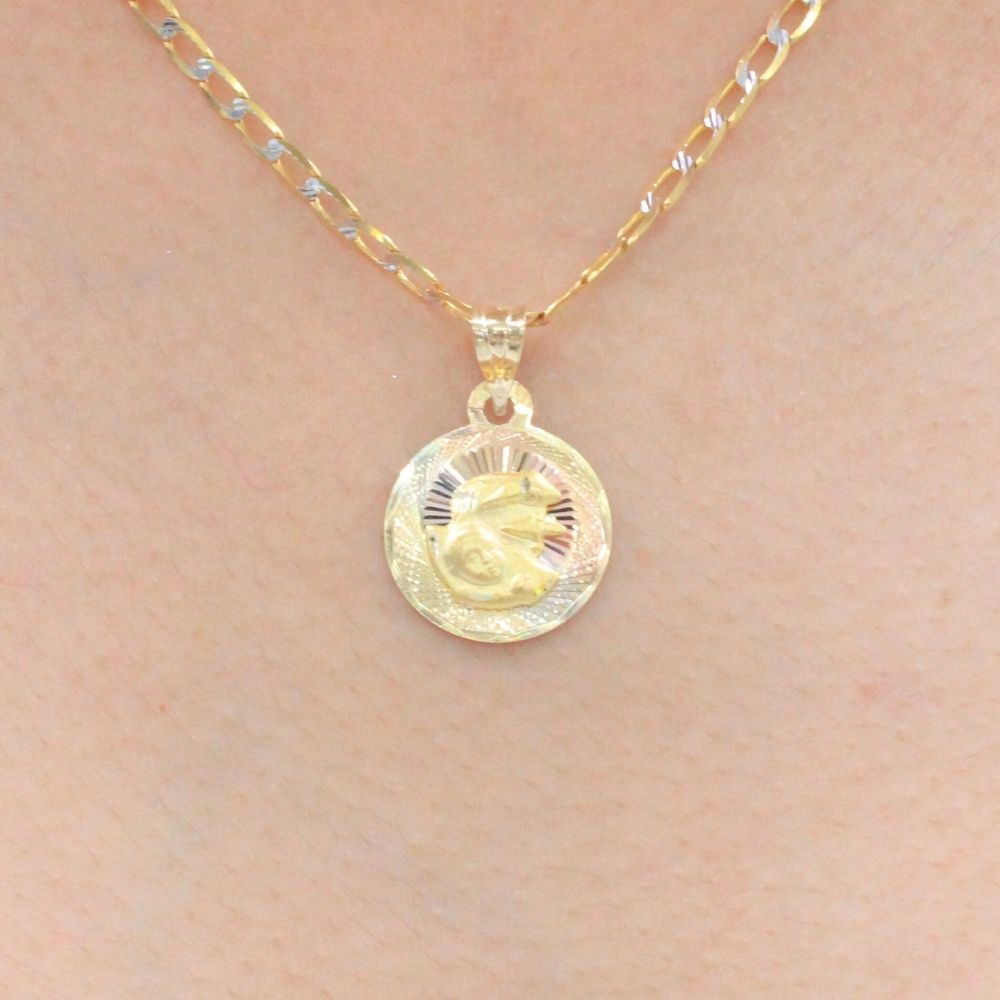 Medalla de Oro 14k para Bautizo con Diseño en Relieve del Bautismo en Color Florentino mod. 9892