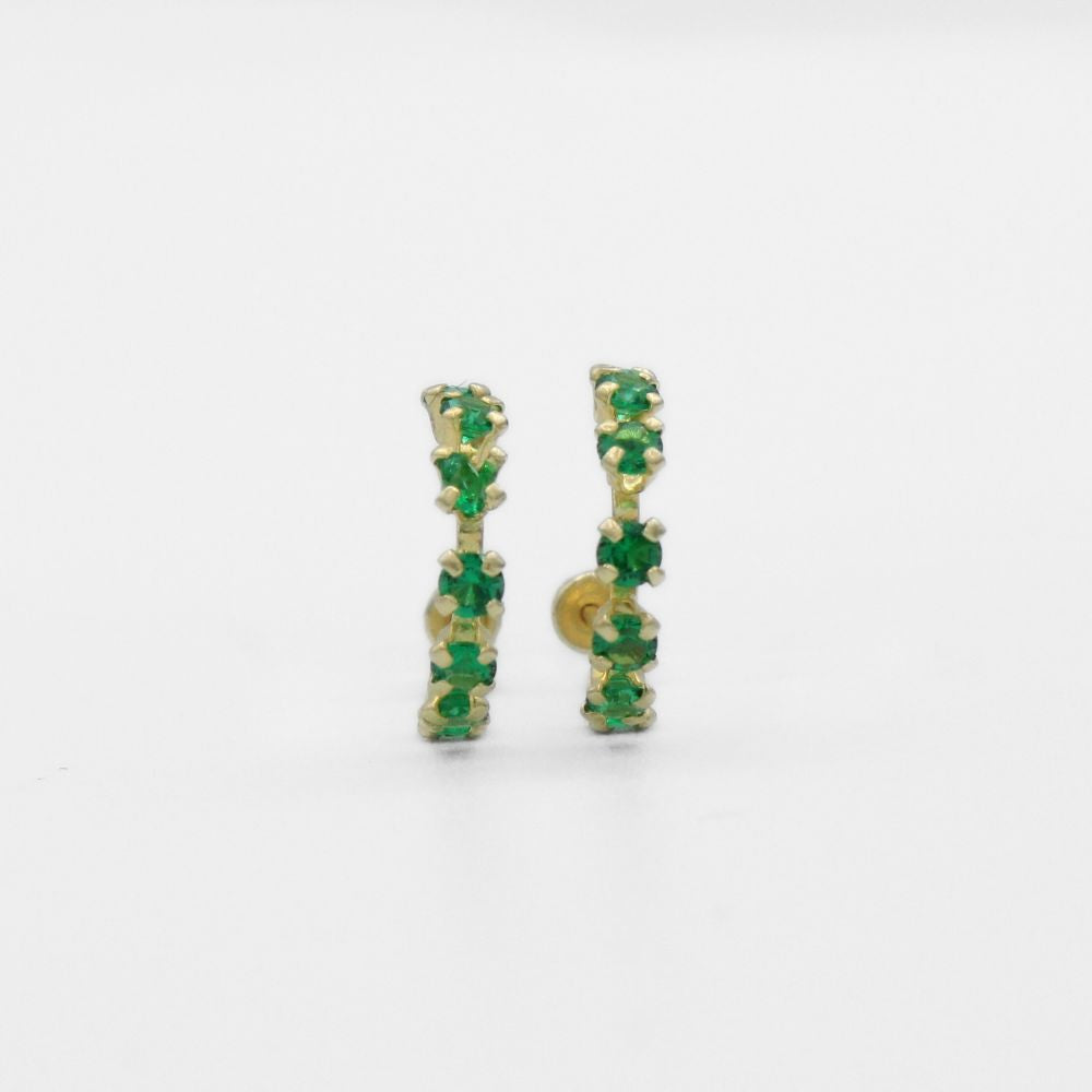 Broquel 10k Semi Ciruclo con Zirconias en Color Verde  Mod. 9841