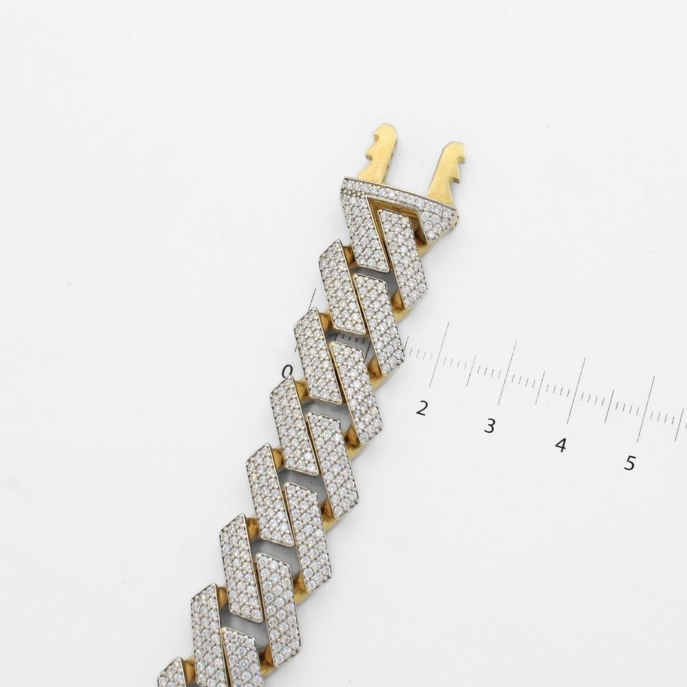 Pulsera Mónaco Chain 14k Modelo Edge Hueco de Broche Pavé con Incrustación de Swarovski mod. 9921