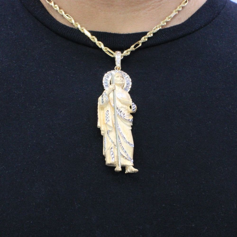 Dije de Oro 14k San Judas Tadeo con Acabado Mate y Zirconias en la Aureola Mod. 9866