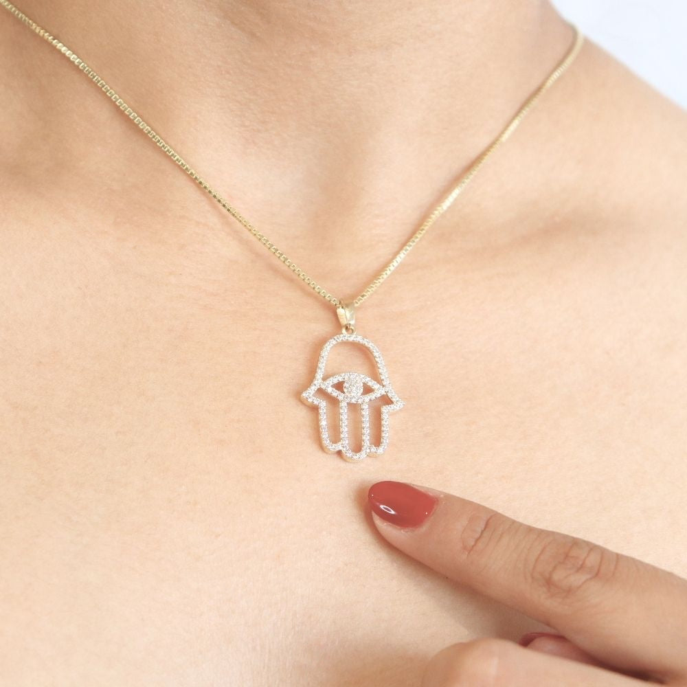 Dije de Oro 14k Mano de Fátima con Zirconias mod. 0337