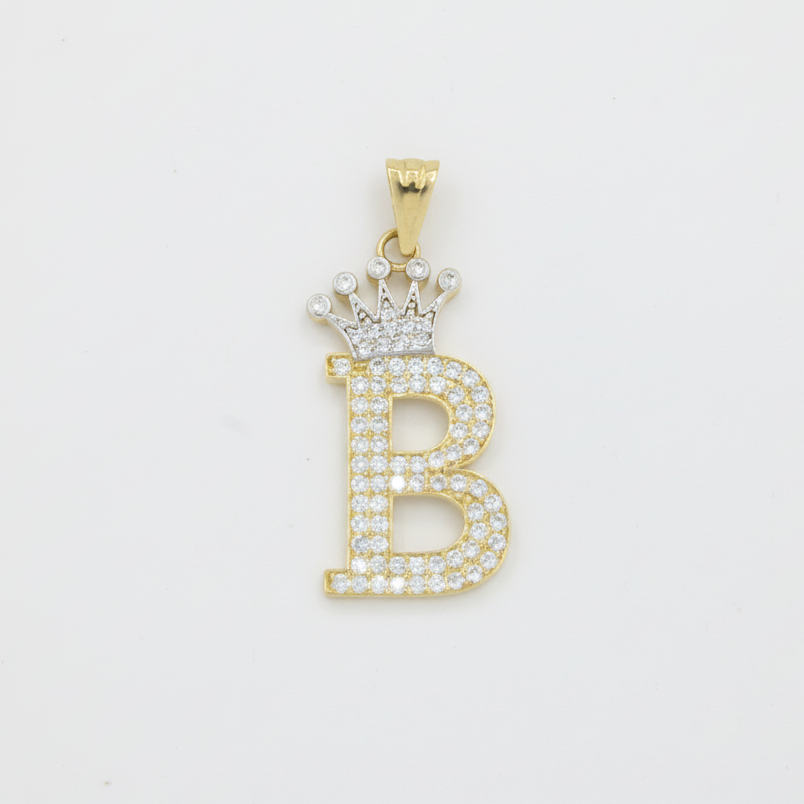 Dije de Oro 14k con Diseño de Inicial B Incrustada con Zirconias mod. 10114