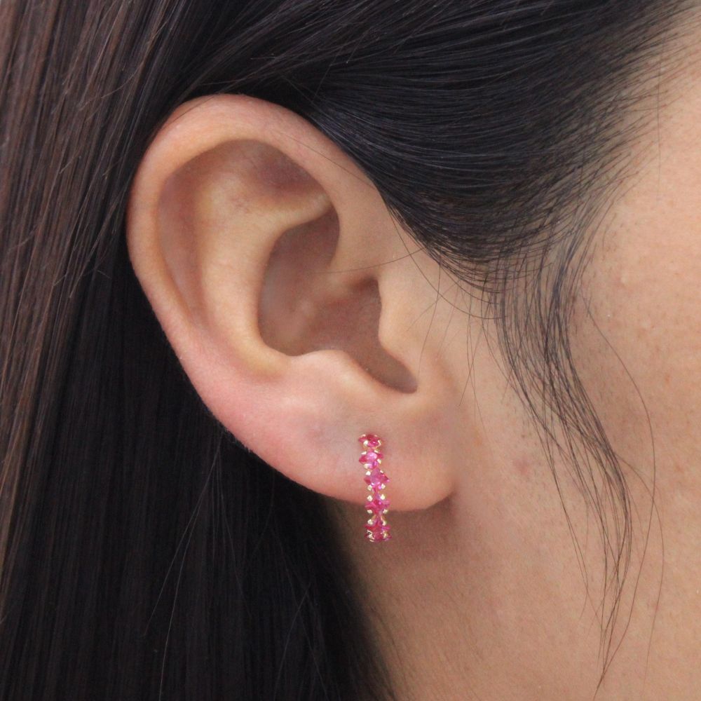 Broquel 10k Semi Circulo con incrustación de Zirconias en Color Rosa Mod. 9842