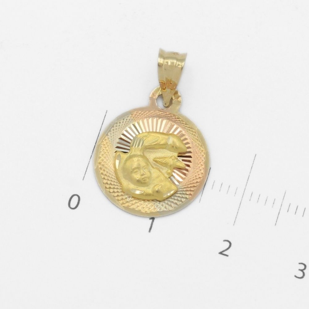 Medalla de Oro 14k para Bautizo con Diseño en Relieve del Bautismo en Color Florentino mod. 9892