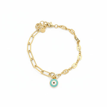 Pulsera de Oro 14k Diseño Combinado con Ojo Turco mod. 10019