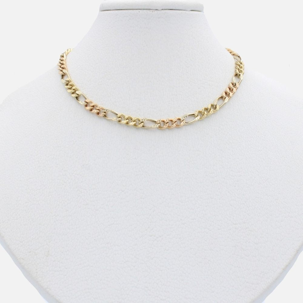 Cadena de Oro 14k Tejido 3x1 Hueca Diamantado mod. 9902