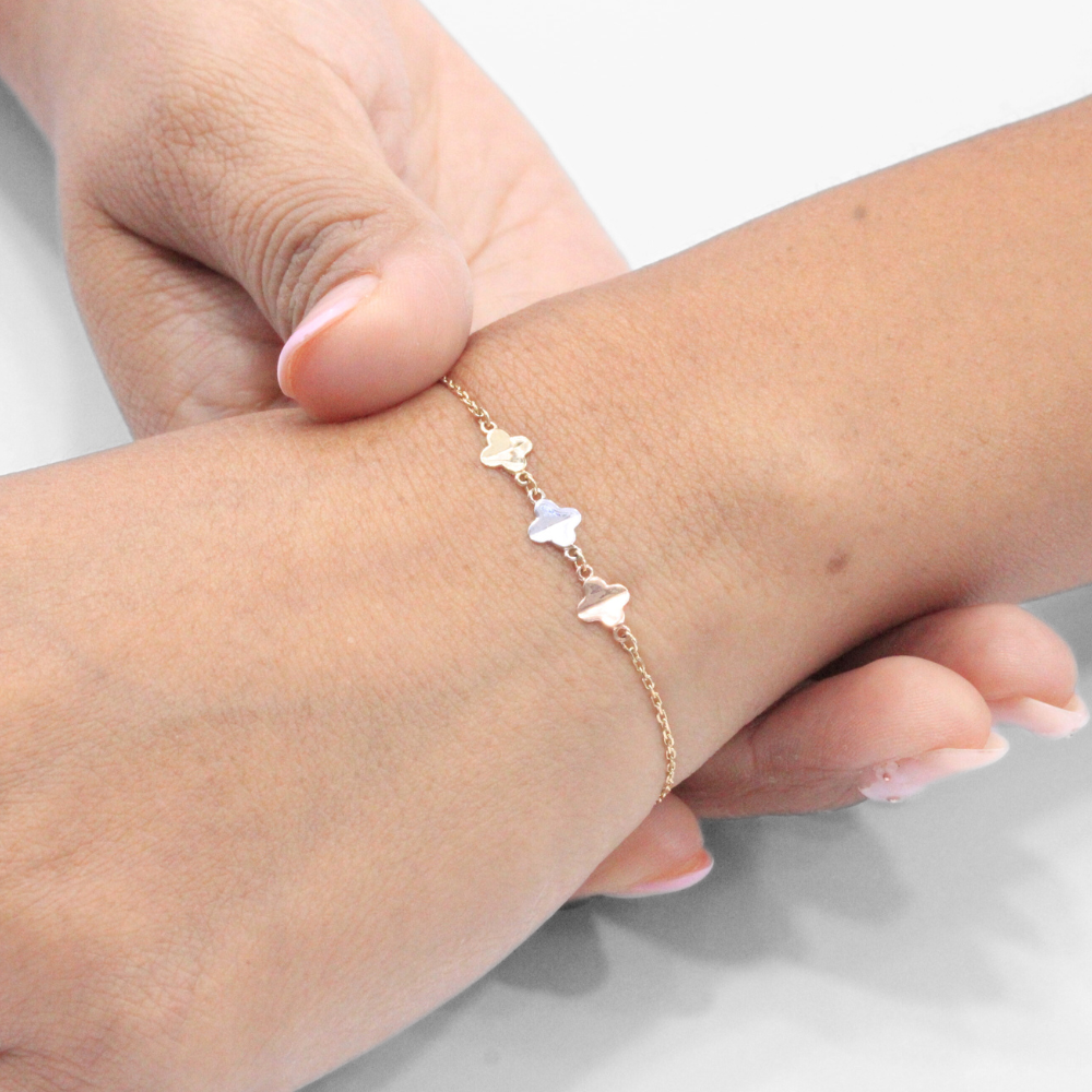 Pulsera de Oro 14k con Flores Brillantes mod. 6982
