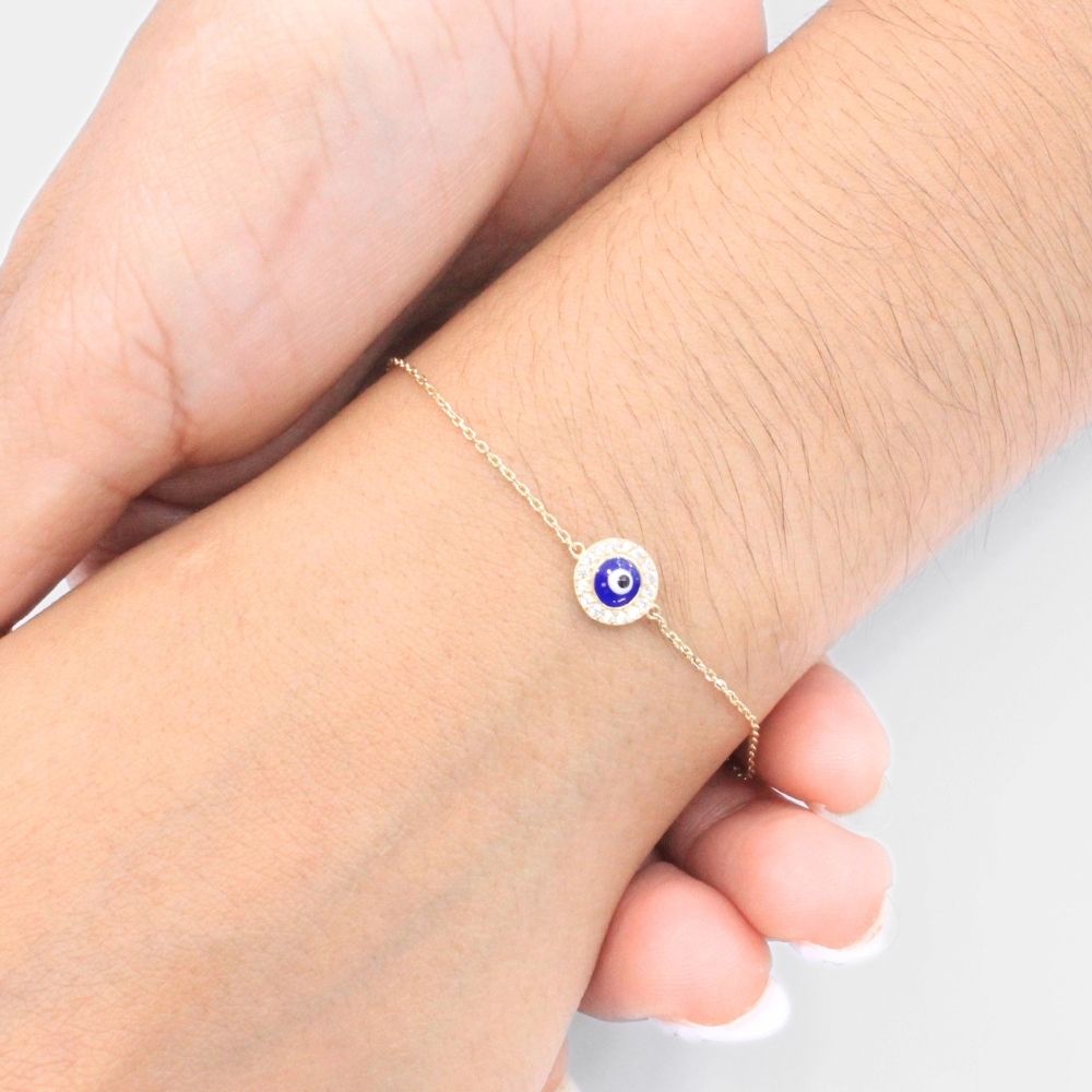 Pulsera de Oro 14k de Tejido Fino y Delgado con Ojo Turco mod. 9320