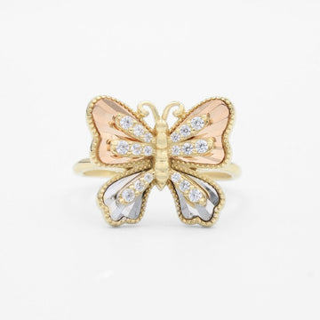 Anillo de Oro 14k Mariposa de Alas Diamantas e Incrustación de Zirconias mod. 9583