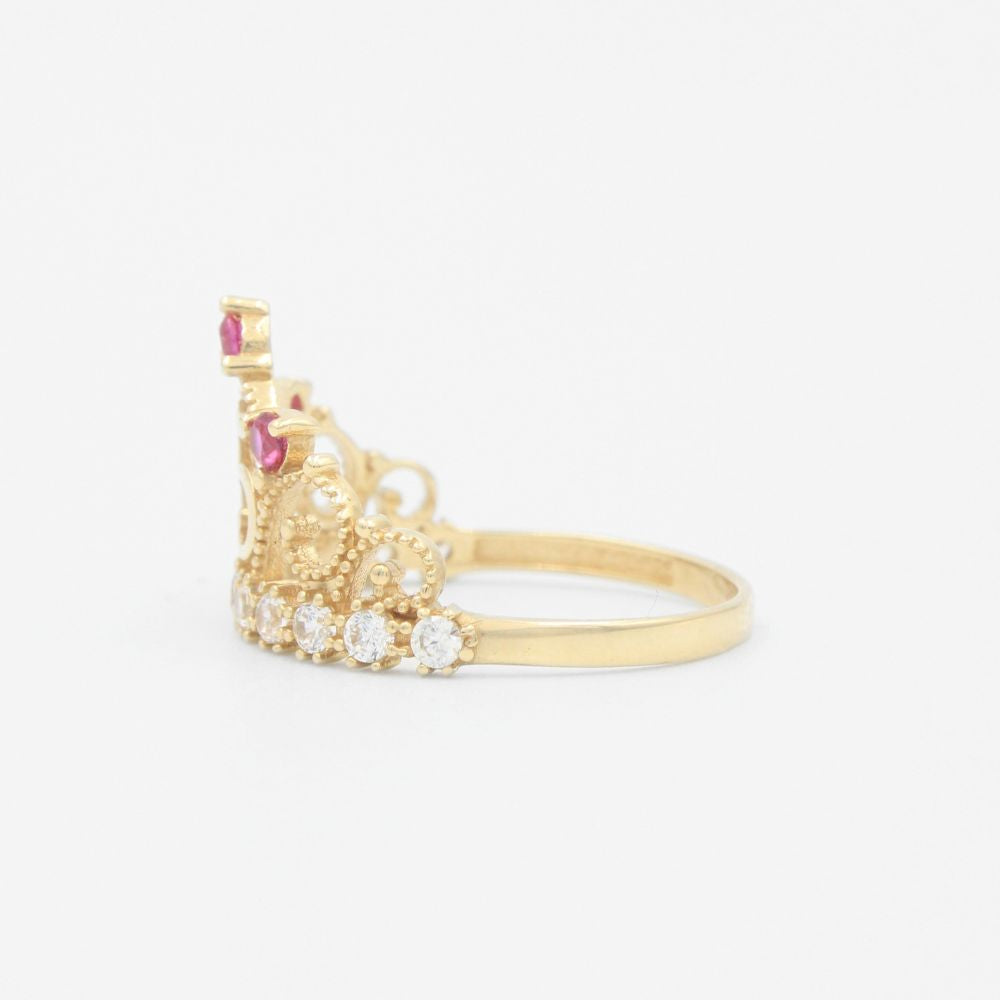 Anillo XV Años de Oro 14k Con Diseño de Corona Incrustado de Zirconias Finas mod. 9551