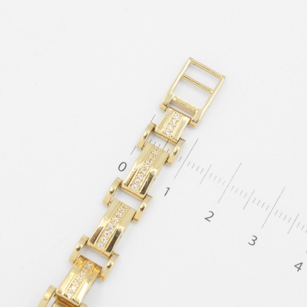 Pulsera de Oro 14k Diseño de Eslabones Huecos con Placa Incrustada de Zirconias mod. 8862
