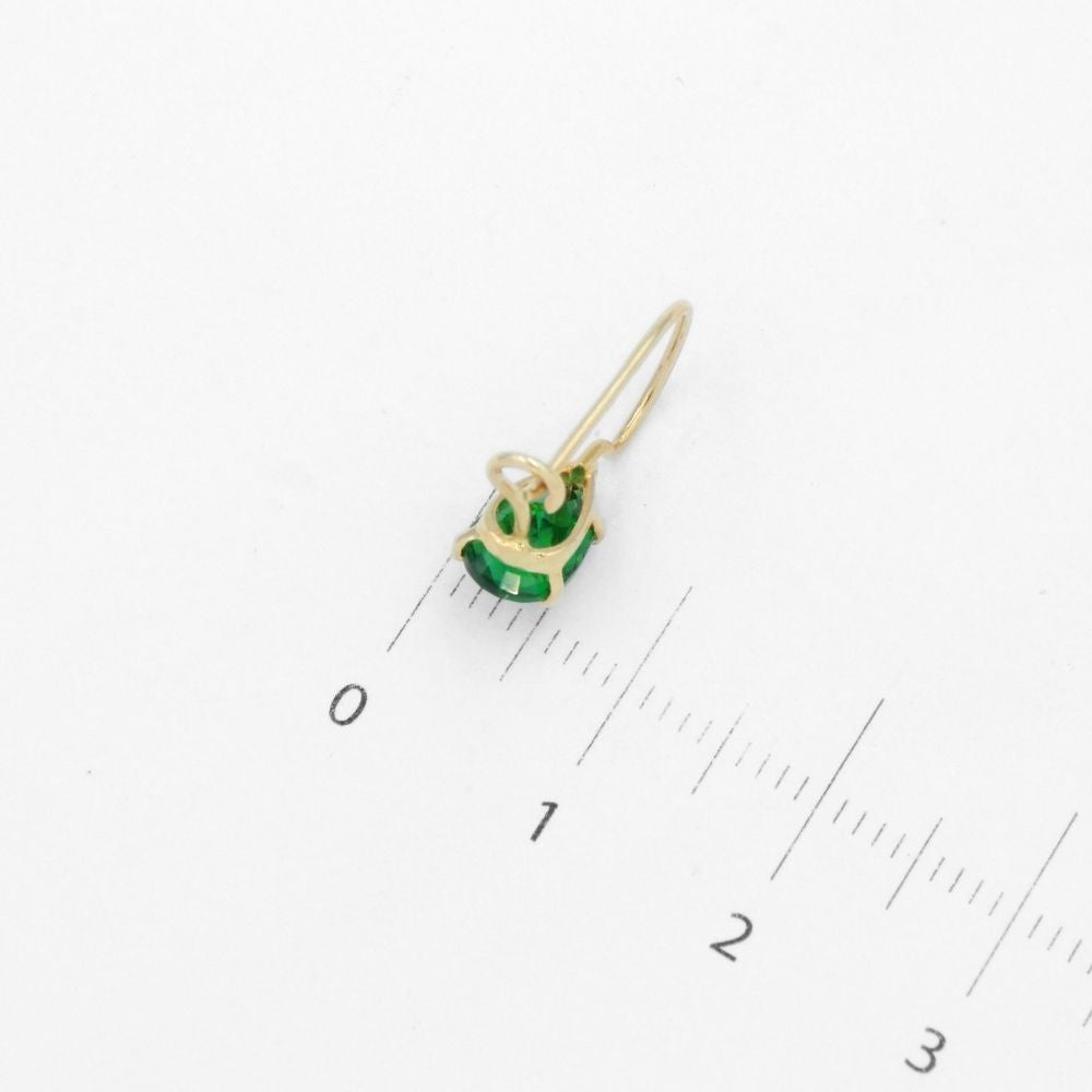 Arete con Broche Arillo de Oro 14k Gota de Zirconia Color Verde Esmeralda mod. 9766