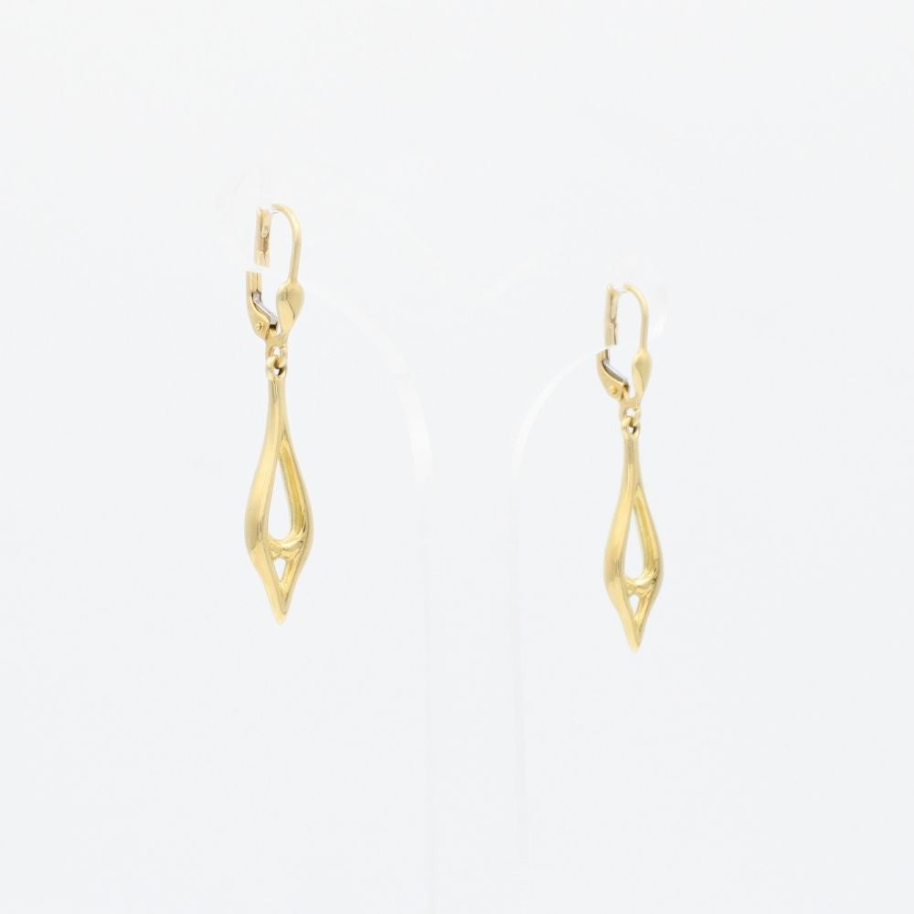 Arete Largo de Oro 14k en Diseño Inflado Hueco de Estilo Brillante mod. 5277