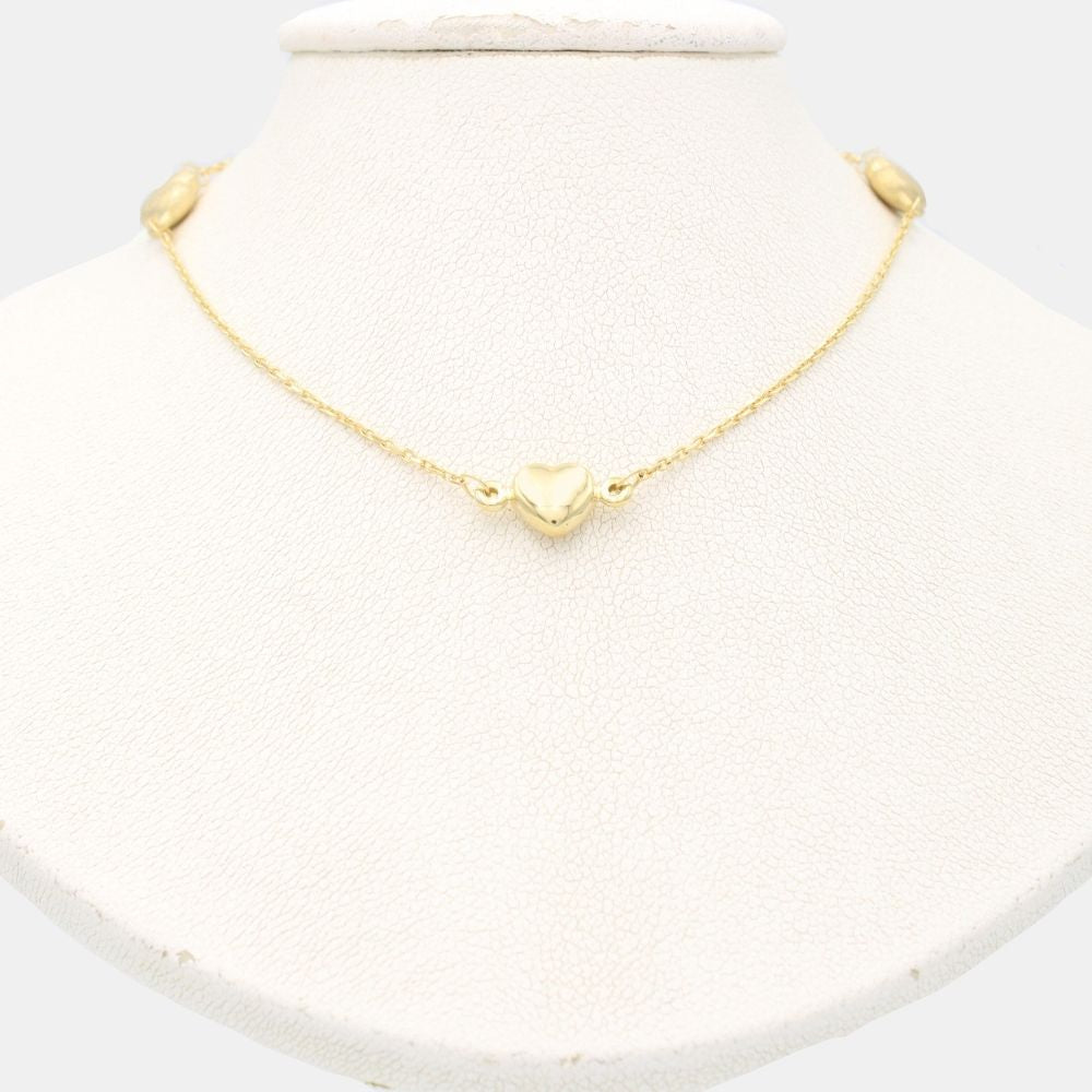 Gargantilla de Oro 14k con Eslabones Huecos de Corazón Finos en Tono Mate y Brillante mod. 9335