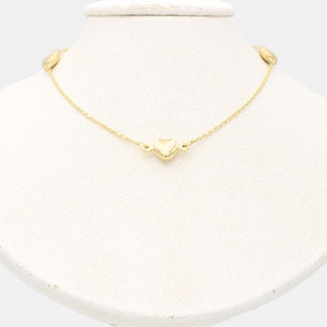 Gargantilla de Oro 14k con Eslabones Huecos de Corazón Finos en Tono Mate y Brillante mod. 9335