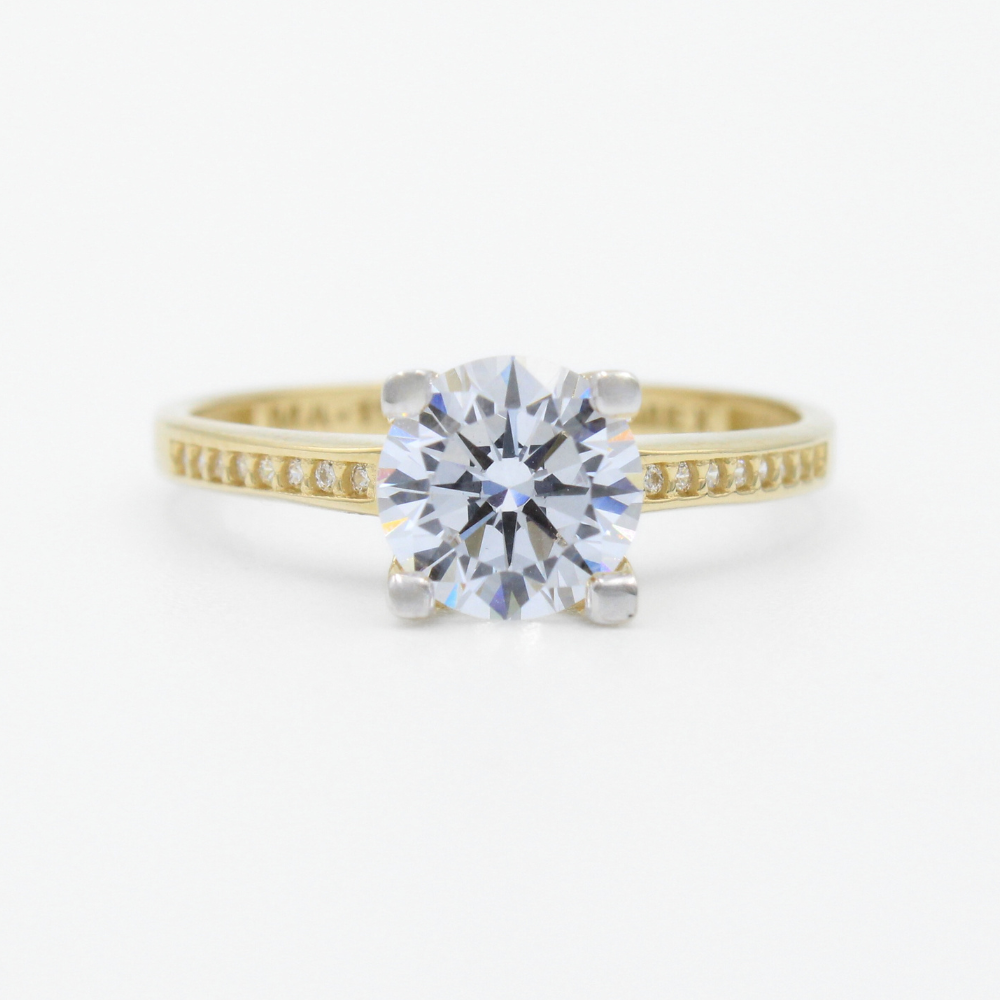 Anillo de Compromiso en Oro 14k Incrustado con Zirconias y Centro de Zirconia en Corte Brillante mod. 9418
