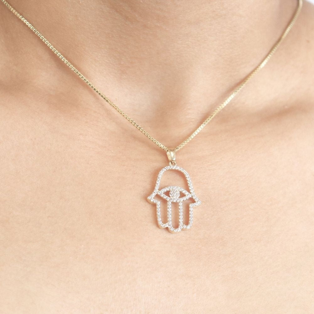Dije de Oro 14k Mano de Fátima con Zirconias mod. 0337
