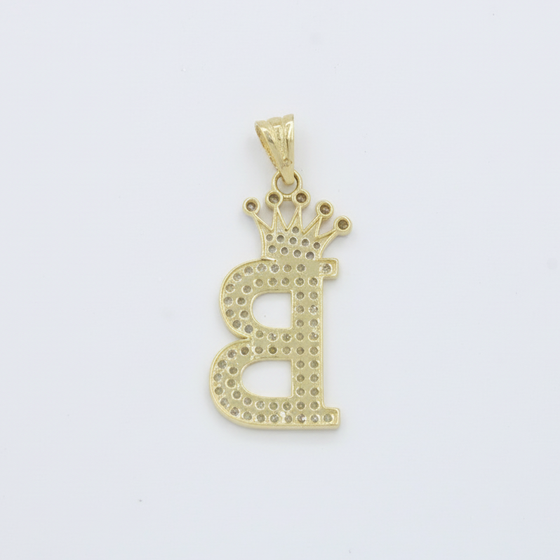 Dije de Oro 14k con Diseño de Inicial B Incrustada con Zirconias mod. 10114