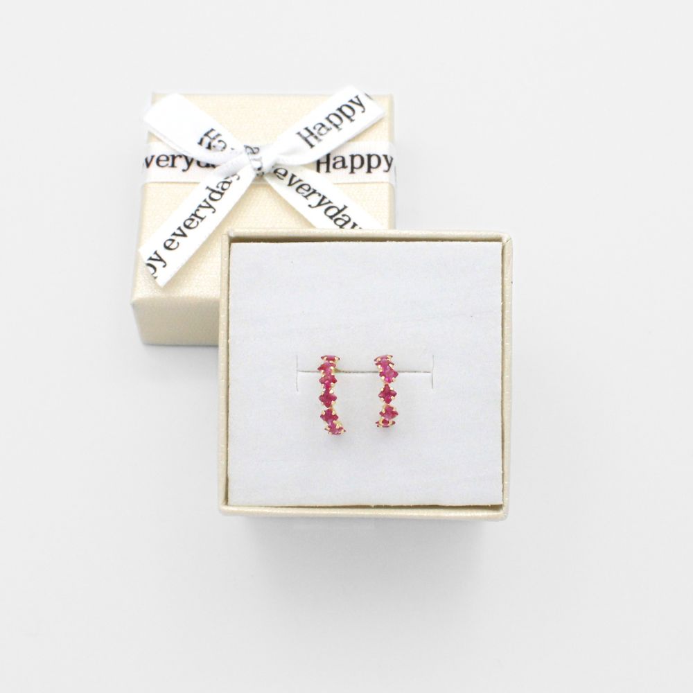 Broquel 10k Semi Circulo con incrustación de Zirconias en Color Rosa Mod. 9842