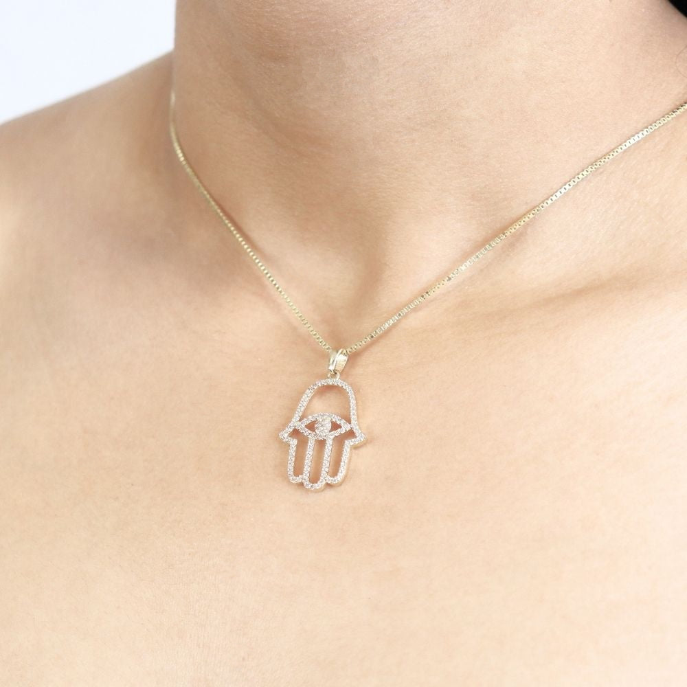 Dije de Oro 14k Mano de Fátima con Zirconias mod. 0337
