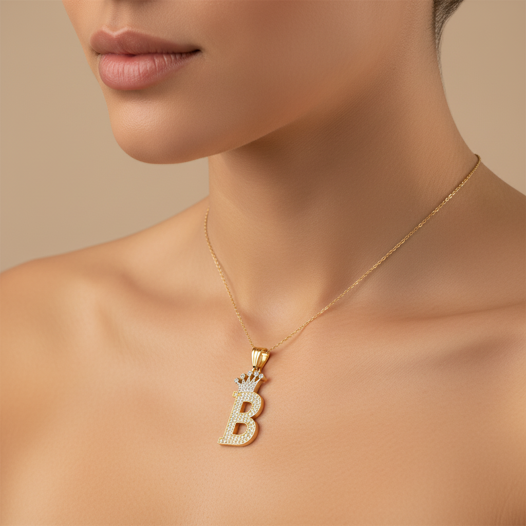 Dije de Oro 14k con Diseño de Inicial B Incrustada con Zirconias mod. 10114