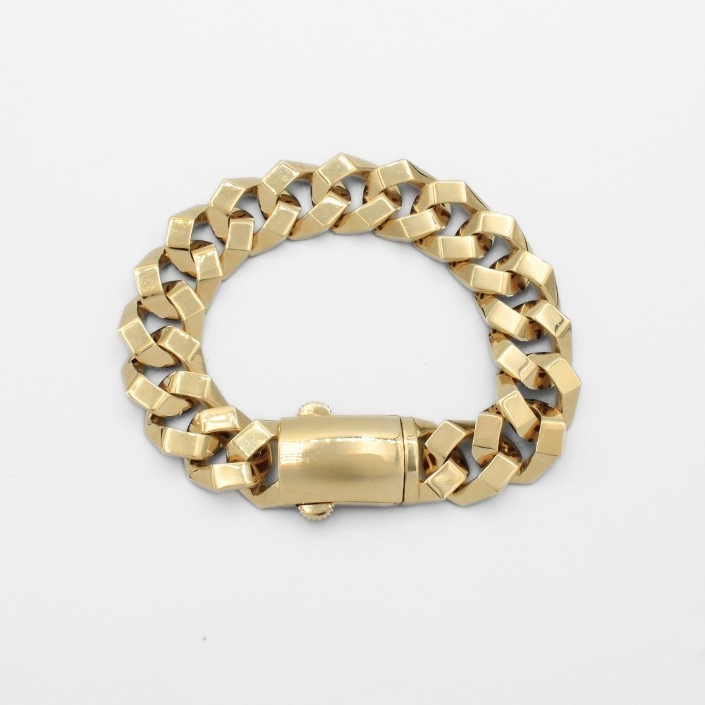 Pulsera de Oro 14k Tejido Barbado Fino Hueco con Broche Brillante  mod. 9923
