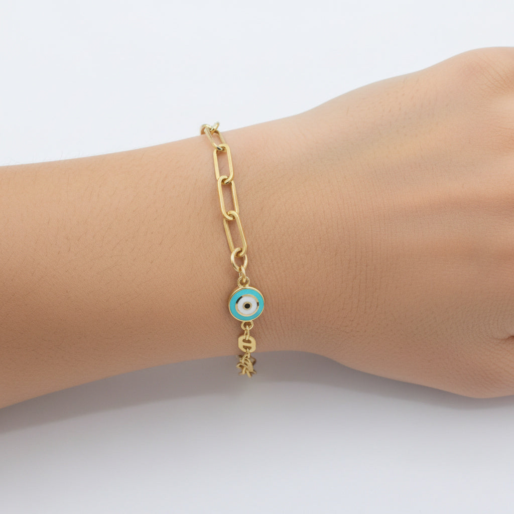 Pulsera de Oro 14k Diseño Combinado con Ojo Turco mod. 10019
