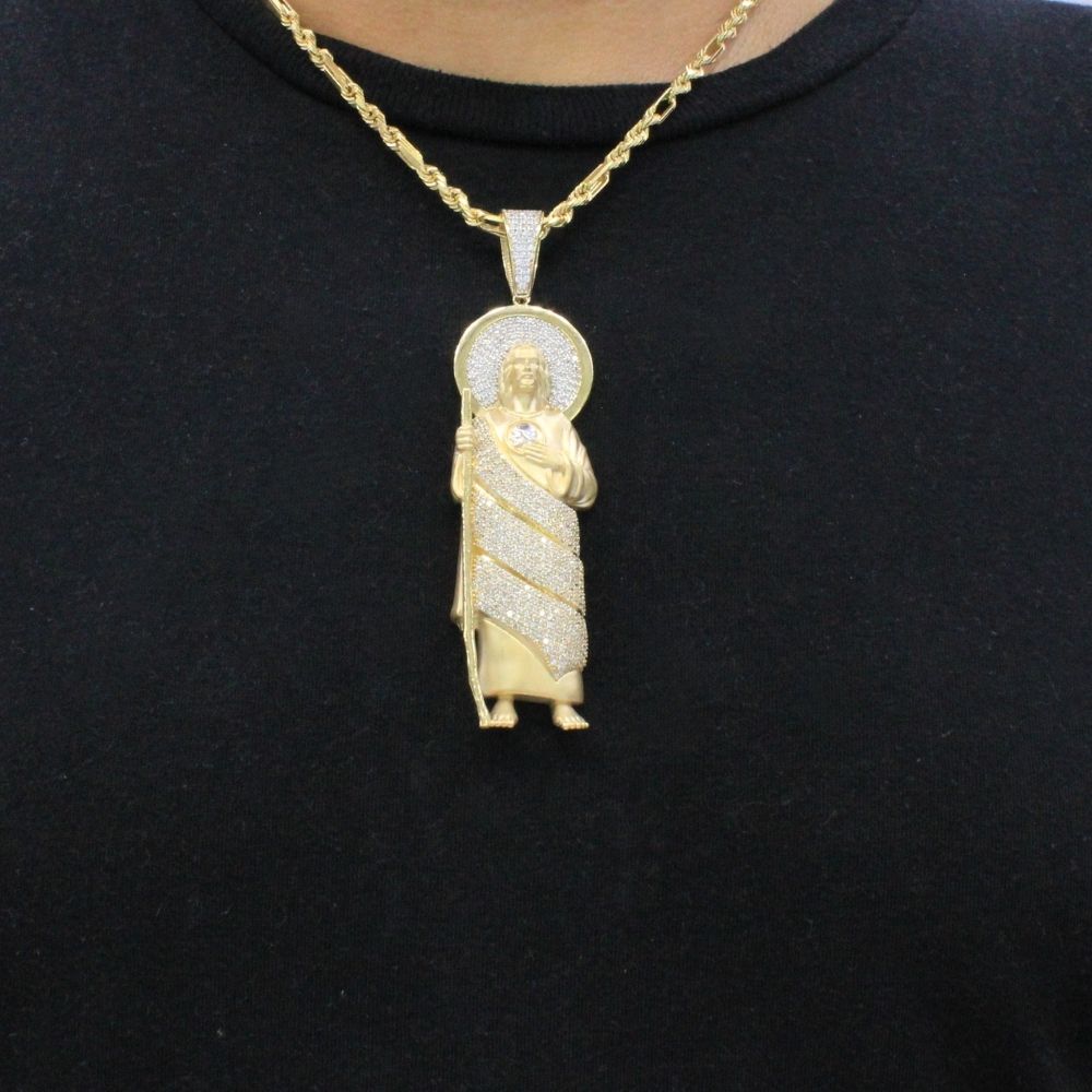 Dije de Oro 14k San Judas Tadeo con Manto de Zirconias Blancas y Aureola Brillante Mod. 9868