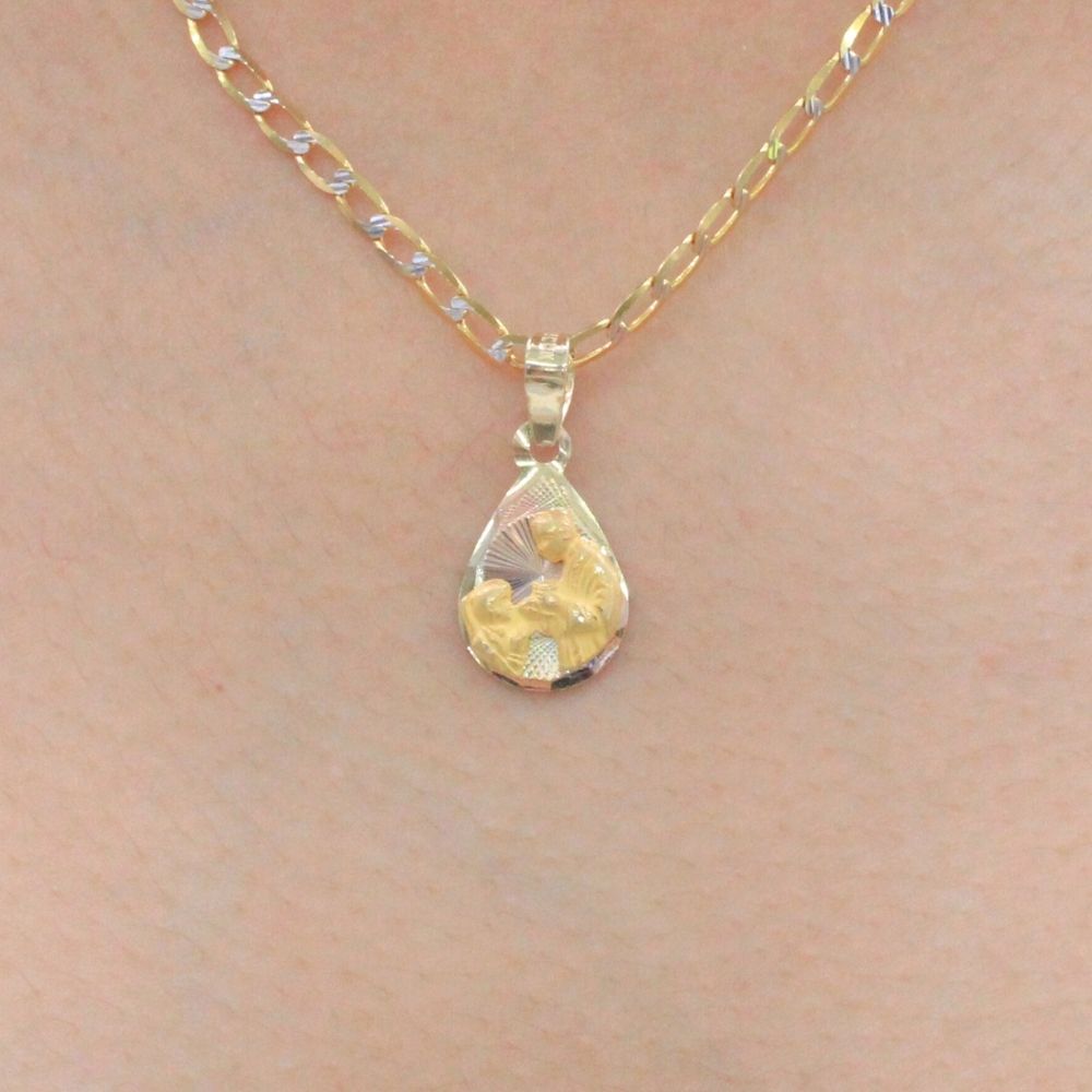 Medalla de Oro 14k para Bautizo con Diseño de Gota en Color Florentino mod. 9894