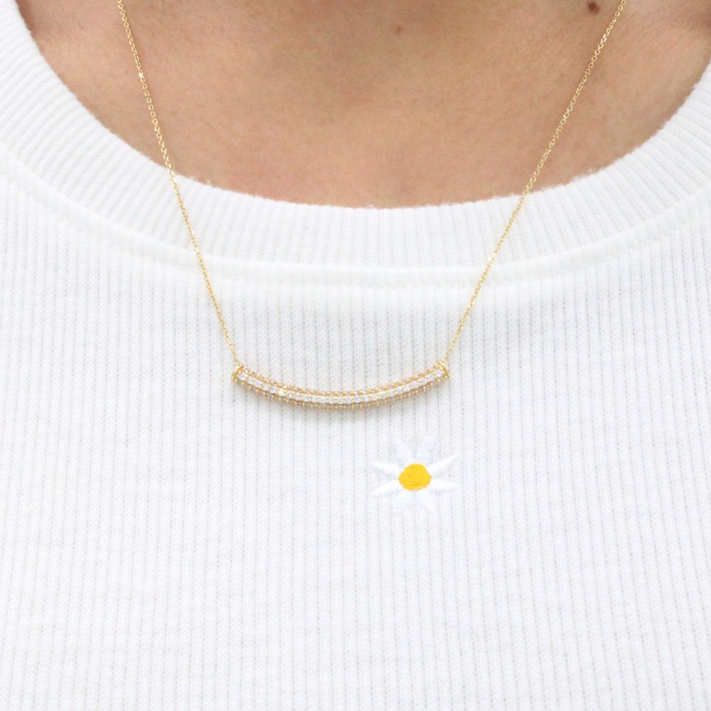Gargantilla de Oro 14k Diseño de Barra Curva con Incrustación de Zirconias mod. 9800