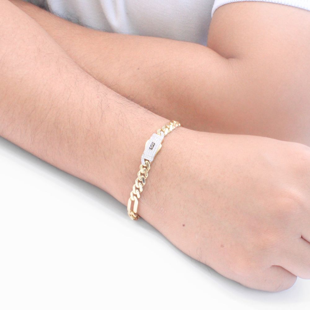 Pulsera Mónaco Chain 14k Modelo Figaro Hueco con Broche Plain mod. 9507