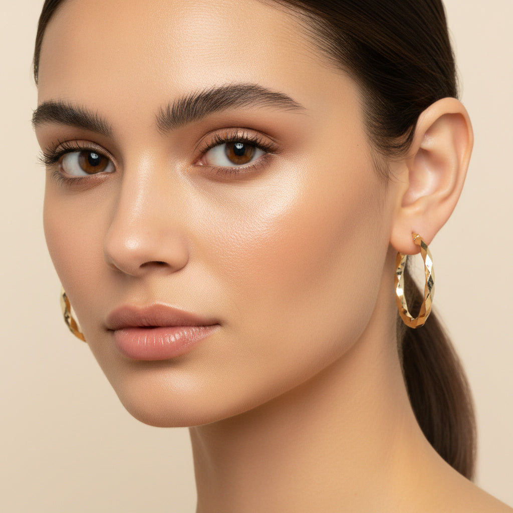 Arracada de Oro 14k con Diseño Hueco y Tejido Torzal mod. 10029