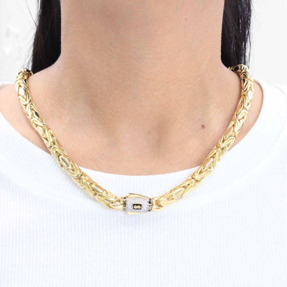 Cadena Monaco Chain 14k Modelo REY Round Hueco con Broche Plain Pavé mod. 9021
