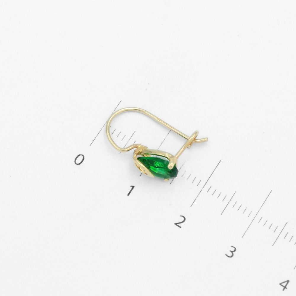 Arete con Broche Arillo de Oro 14k Gota de Zirconia Color Verde Esmeralda mod. 9766