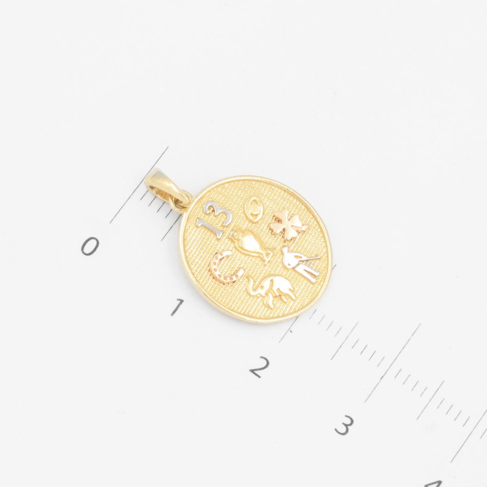 Dije de Oro 14k Diseño Circular con Símbolos de la Suerte mod. 9238